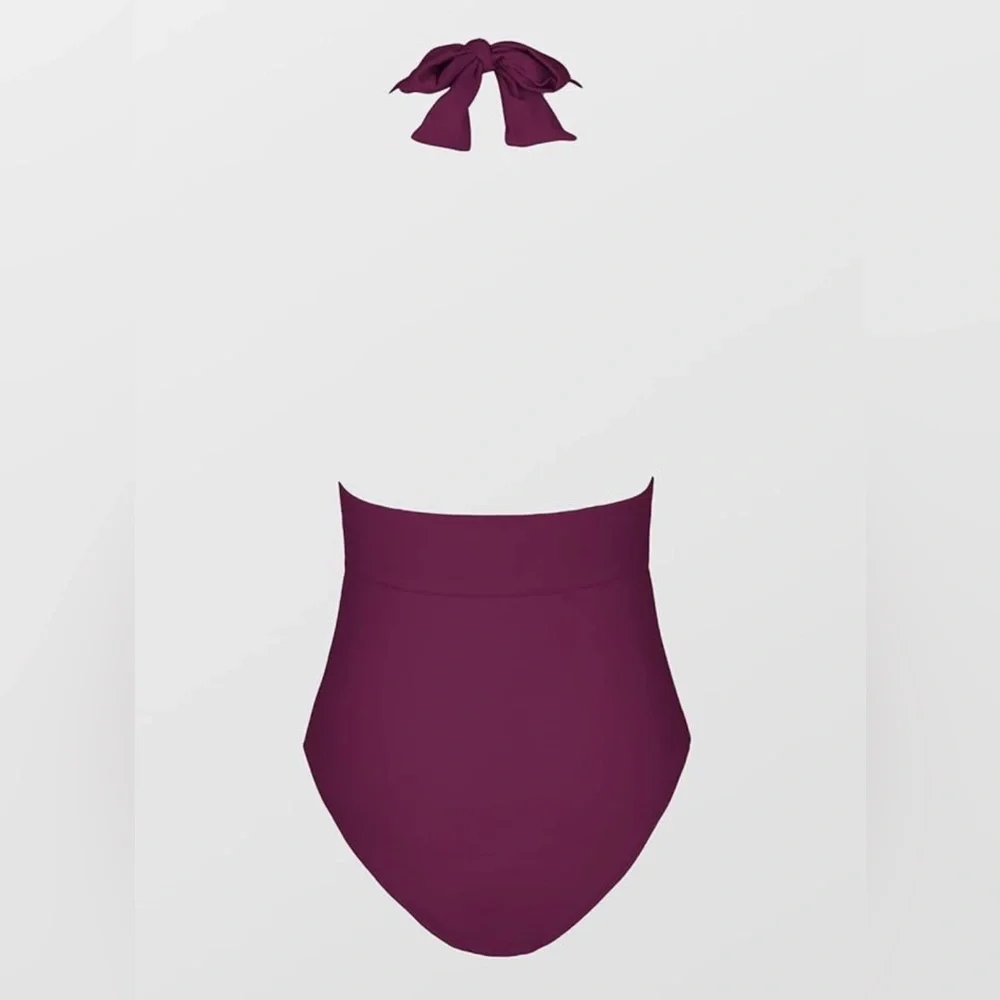 NWT Cupshe Burgundy Wine Tummy Control Halter Onepiece Bathing Suit Swimwear XL - Picture 7 of 13